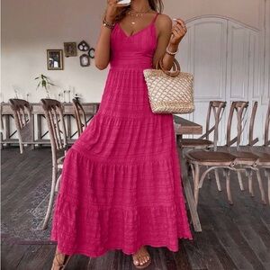 Bohemian Spaghetti-Strap Maxi Dress - Hot Pink